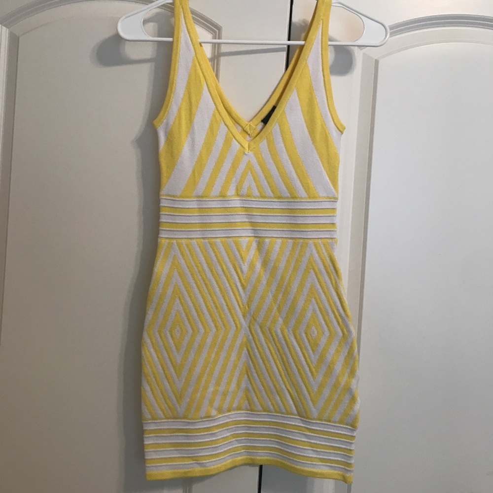 Bebe fitted yellow stripped dress
